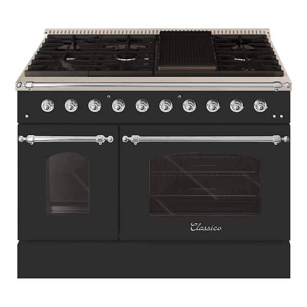 Hallman CLASSICO 48 in. 8 Burner Freestanding Double Oven Gas Range with LP Gas Stove and Gas Oven in Grey Family