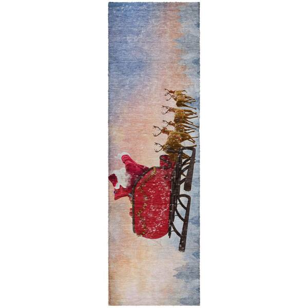 Dream Shag Premium Machine Washable Abstract ADS212 Blue 2 ft. x 7 ft. Runner Rug