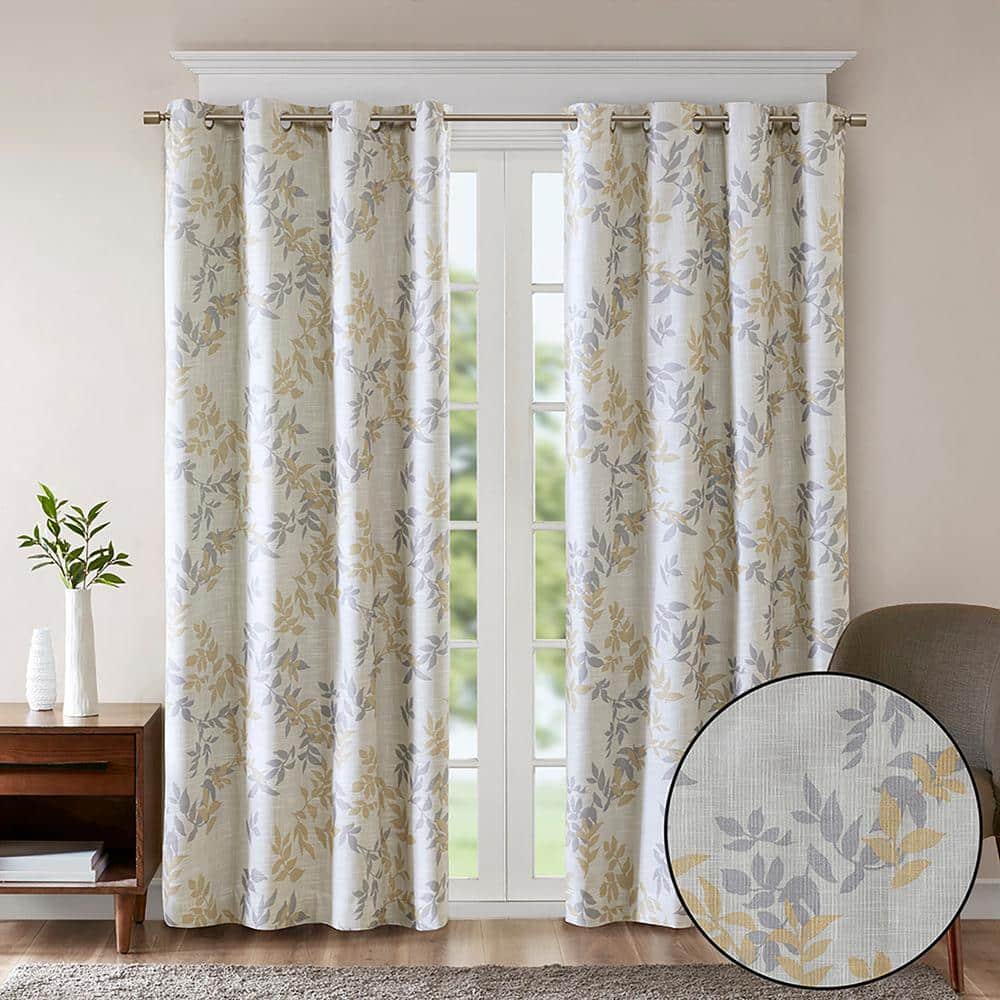 Yellow Botanical Blackout Grommet Curtain Panel, 50" x 95"