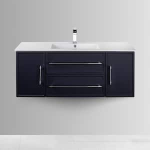 Milano 48 in. W x 18 in. D x 20 in. H Single Sink Wall Bathroom Vanity in Blue with Cultured Marble Top in White