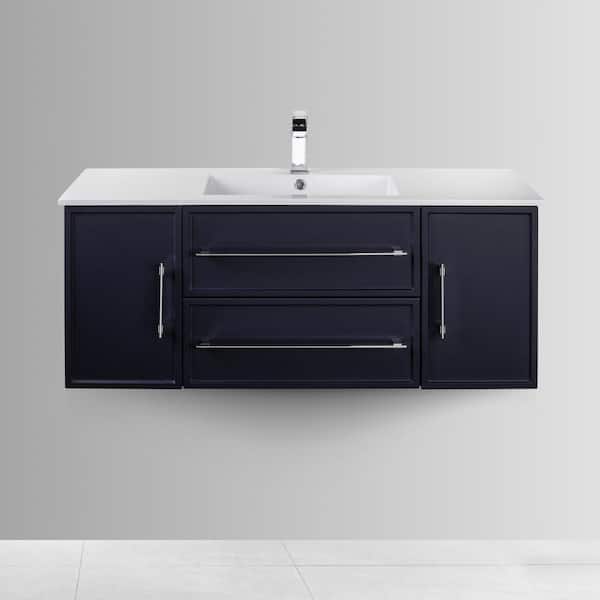 Cutler Kitchen and Bath Milano 48 in. W x 18 in. D x 20 in. H Single Sink Wall Bathroom Vanity in Blue with Cultured Marble Top in White