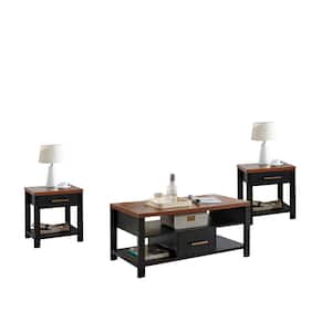 SignatureHome Sendero 20 in. W Black/Walnut Finish Rectangle Shape Wood Coffee Table With 2 End Table. (42Lx20Wx19H)