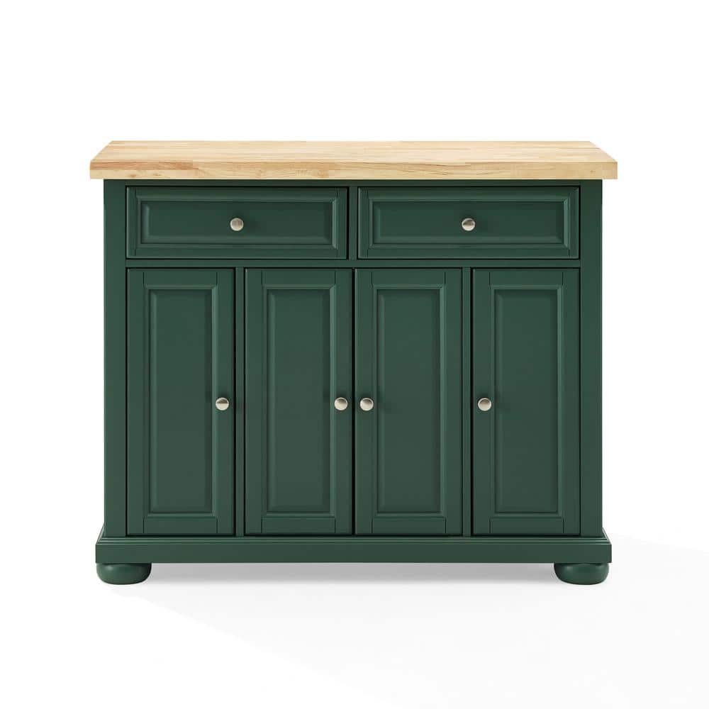 Emerald Green Birch Wood Kitchen Island Cart with Storage