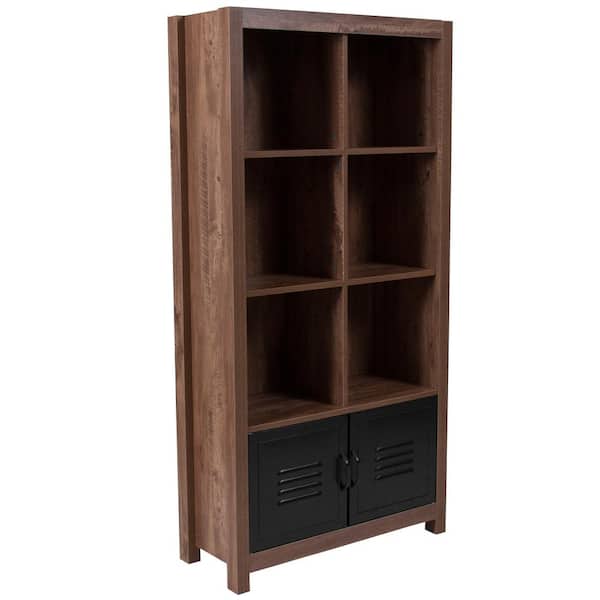 Carnegy Avenue 59.5 in. Crosscut Oak Wood 7-shelf Standard Bookcase with Doors