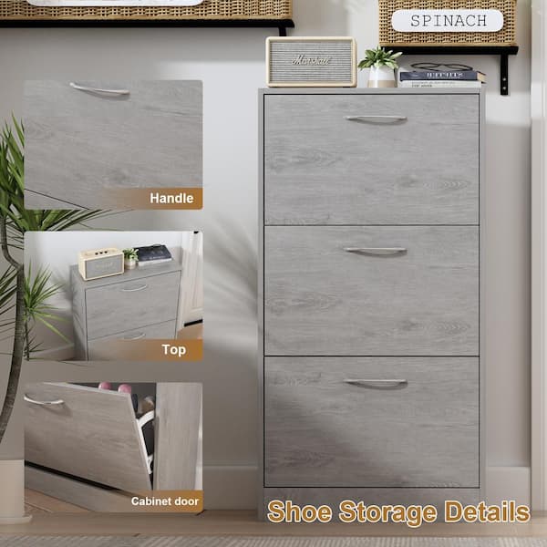 vidaXL Shoe Cabinet High Gloss Gray 21.3x13.4x72 Engineered Wood