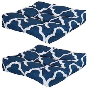 20 in. x 20 in. Navy Blue and White Quatrefoil Square Tufted Outdoor Seat Cushions (Set of 2)