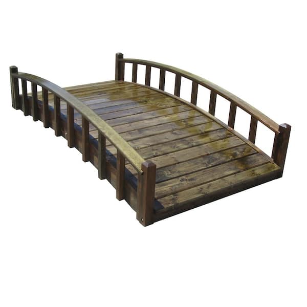 Japanese Wood Garden Bridge 8 ft. x 4 ft. 400 lb. load capacity in Brown