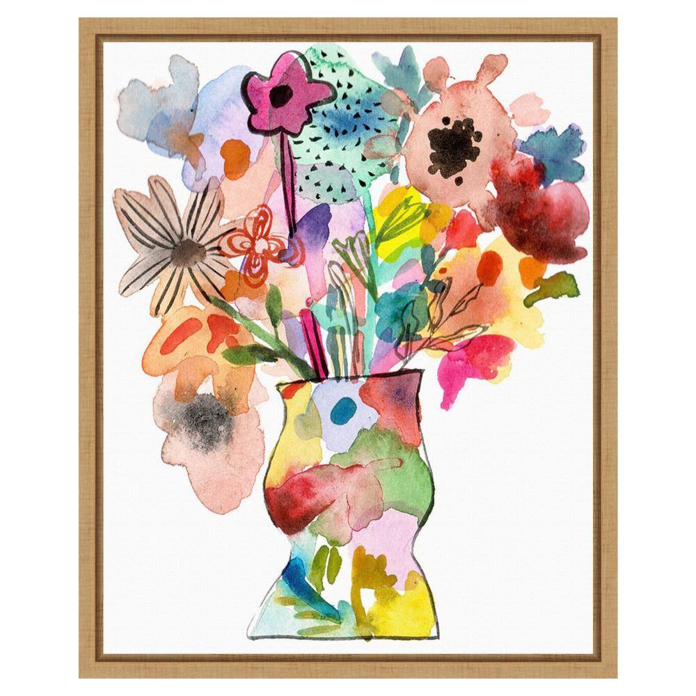Vibrant Abstract Floral Watercolor Framed Canvas Wall Art 16"x20"