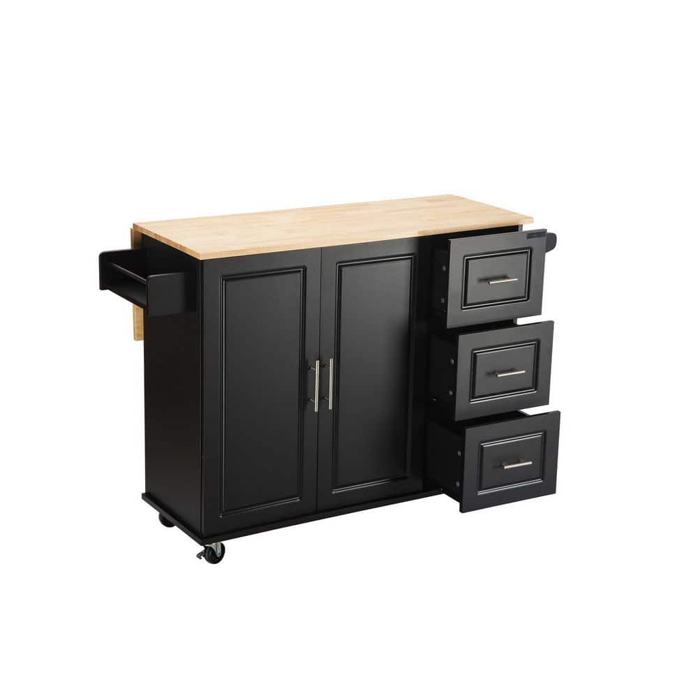 Black Kitchen Island with 3-Drawers JJLQDS10007 - The Home Depot