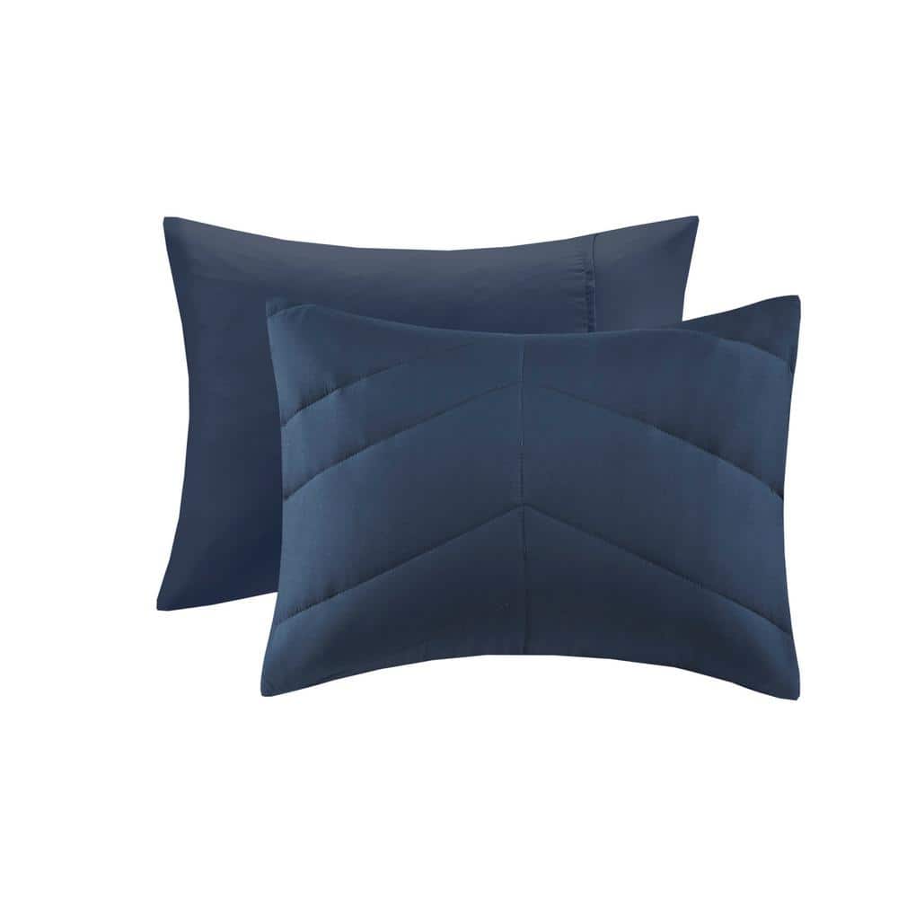 Navy Twin Reversible Microfiber Chevron Bedspread Set