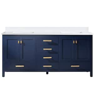 Valentino 72 in. W x 22 in. D Bath Vanity in Blue with Quartz Vanity Top in White with White Basin