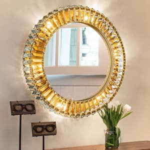 24 in. 6-Light Antique Gold Vanity Light with Mirror Modern And Contemporary Circular Crystal Framed