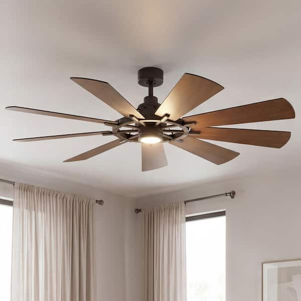 Gentry 65 in. Indoor Anvil Iron Downrod Mount Ceiling Fan with Integrated LED with Wall Control Included