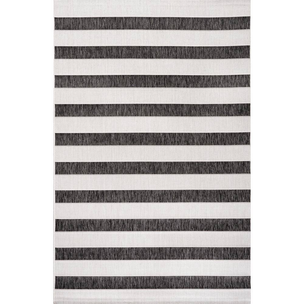 Black and Cream Stripe Synthetic 4' x 6' Indoor/Outdoor Rug