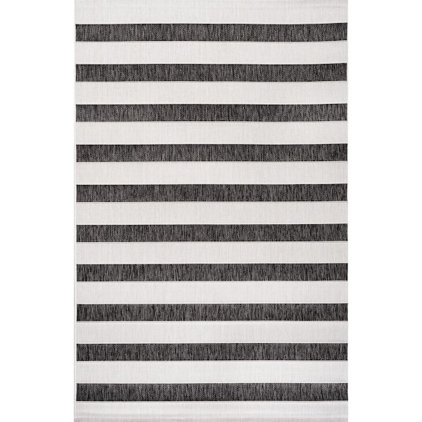 Aveiro Black/Cream 4 ft. x 6 ft. Wide Stripe Indoor/Outdoor Area Rug