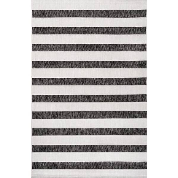 Aveiro Black/Cream 5 ft. x 8 ft. Wide Stripe Indoor/Outdoor Area Rug