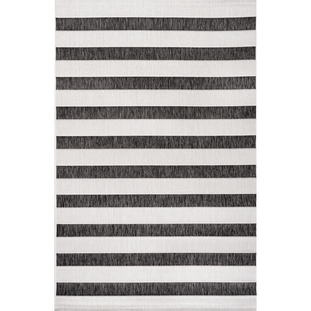 Classic Wide Stripe Black and Cream 8' x 10' Synthetic Area Rug