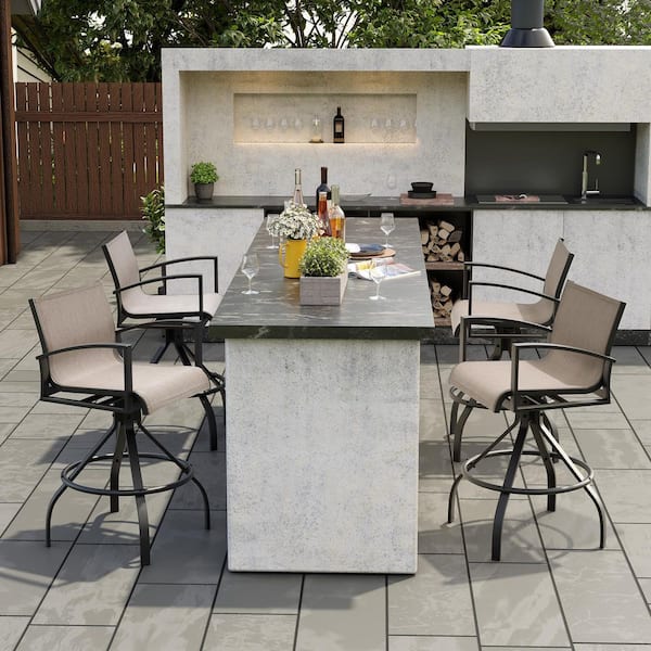 Crestlive Products Light Brown Sunreblla Swivel Aluminum Outdoor Bar Stool with Arms (4-Pack)