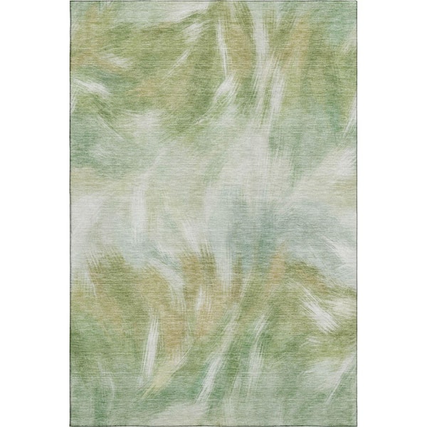 Mayfield Premium Machine Washable Abstract AMF2096 Green 3 ft. x 4 ft. Area Rug
