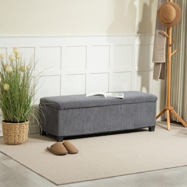HOMCOM 47 Inches Polyester Storage Ottoman Bench, Foot Rest with Legs, Lid, End of Bed Bench for Living Room, Gray