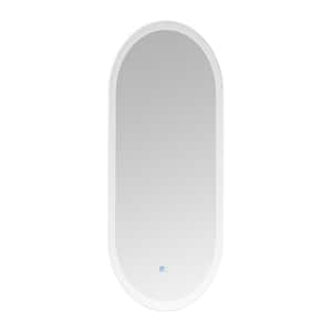 18 in. W x 35 in. H Oval Frameless Wall LED Bathroom Vanity Mirror in Silver