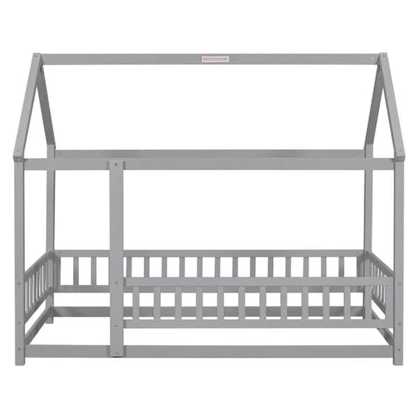 URTR White+Natural Full Size House Bed Frame, Full Floor Bed Montessori Bed  Frame with Roof and Window for Kids, Girls, Boys T-02095-F-L - The Home  Depot