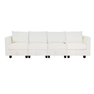 112.8 in Modern 4-Piece Upholstered Sectional Sofa Bed-White Down Linen - Sofa Couch for Living Room/Office
