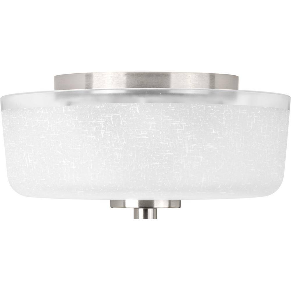 Alexa Brushed Nickel 2-Light Flush Mount with Etched Linen Glass