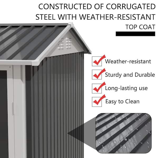 9 ft. W x 6 ft. D Grey Metal Shed for Patio Backyard Tools House