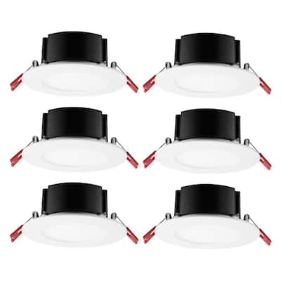 4 in. White Flush Round Wet Rated LED Integrated Recessed Lighting Kit (6-Pack)