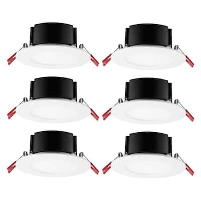 Commercial Electric Box on Top Integrated LED 4 in Round Canless Recessed Light for Kitchen Bathroom Livingroom, White Soft White 6-Pack 91514