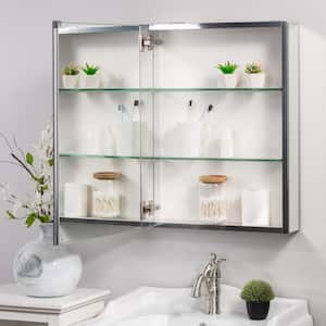 20 in. W x 26 in. H Rectangular Silver Aluminum Recessed/Surface Mount Medicine Cabinet with Mirror,Adjustable Shelves
