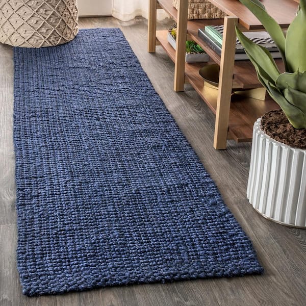 Pata Hand Woven Chunky 2 ft. x 18 ft. Jute Navy Runner Rug