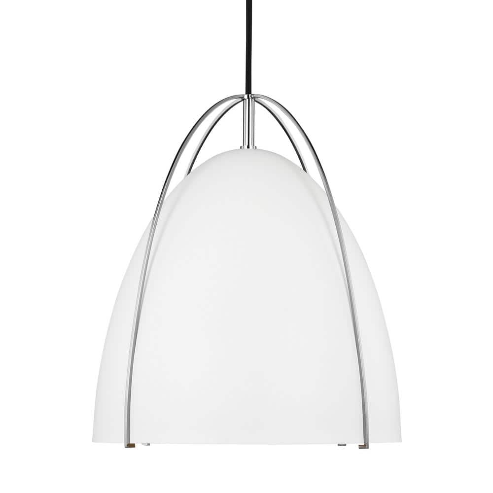 Norman 13" Chrome and Matte White Contemporary Pendant Light