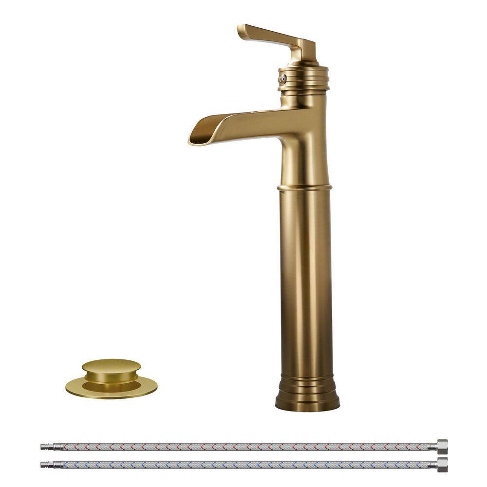 Waterfall Single Hole Single Handle Bathroom Faucet with Metal Pop-Up Drain, Bathroom Sink Faucet in Gold price history on PriceWatchPro