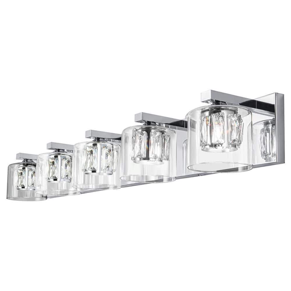 Delvon 36 in. 5-Light Chrome Vanity Light with Double Layer Clear Glass and