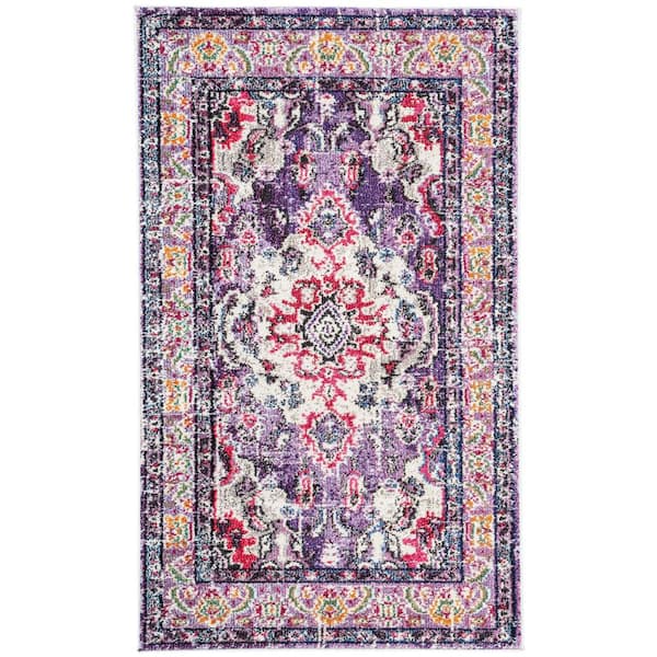 SAFAVIEH Monaco Violet/Fuchsia 3 ft. x 5 ft. Distressed Border Medallion Area Rug