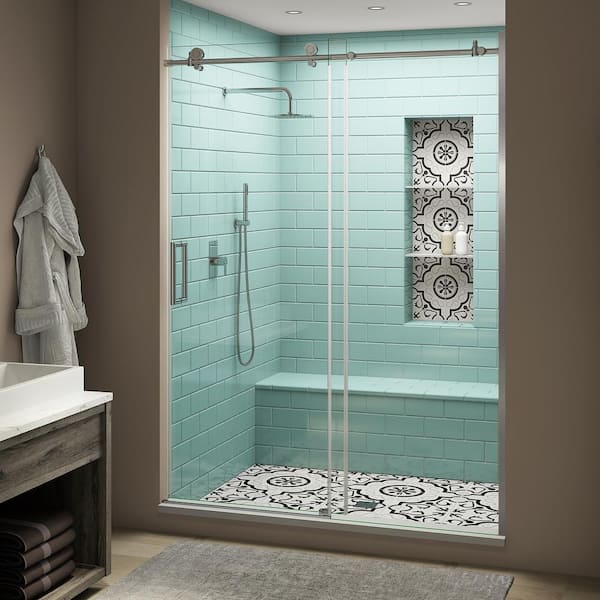 Aston Coraline XL 56 - 60 in. x 80 in. Frameless Sliding Shower Door with StarCast Clear Glass in Polished Chrome Left Hand