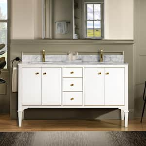 Roma 61 in. W x 22 in. D Bath Vanity in White with Marble Vanity top in Carrara White with White Basin