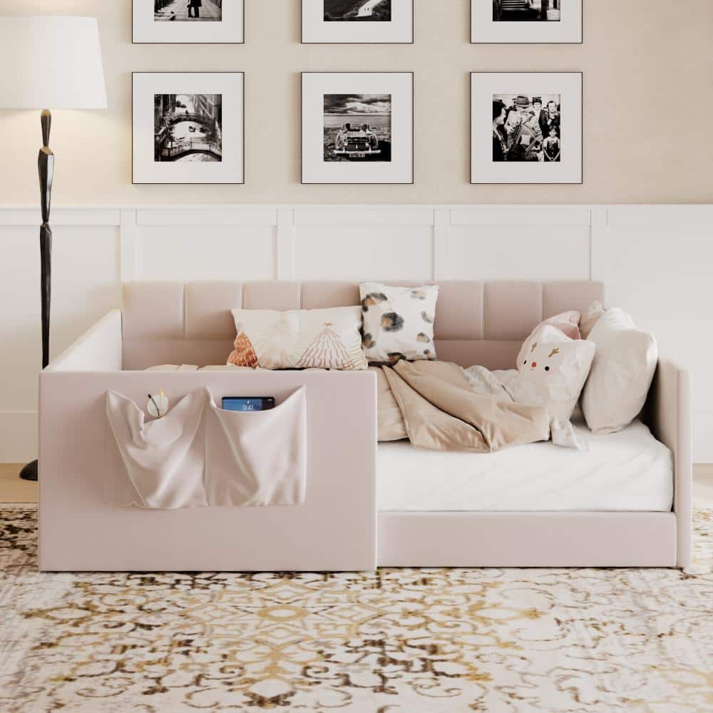 Pink Full Size Velvet Upholstered Daybed with Storage Pockets, High Side Panels and Side Entrance price history on PriceWatchPro