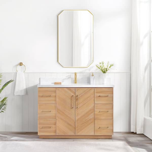 Karachi 48 in.W x 22 in.D x 33.8 in.H Single Sink Bath Vanity in Acacia Classic Gray with White Engineered Stone Top