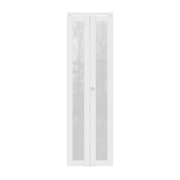 28 in. x 80 in. 1-Lite Frosted Glass Solid Core MDF White Finished Closet Bifold Door with Hardware