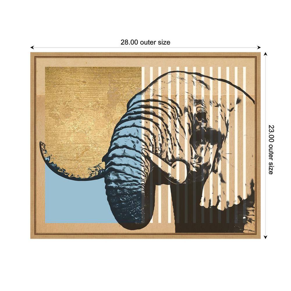 Gold and Blue Geometric Elephant Canvas Print with Maple Frame