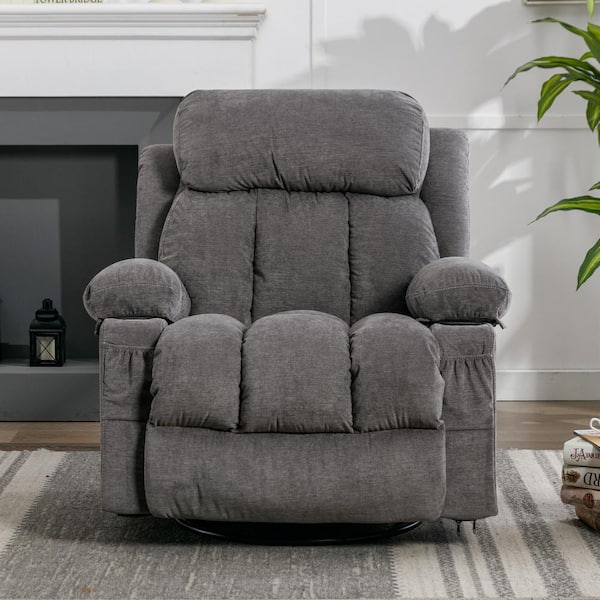 YOFE Large Gray Velvet Manual Recliner Chair with USB and 2-Cup Holders,  360° Swing Massage Heated Single Sofa Chair CamyGY-GIS00006W1521-Recliner01  - The Home Depot