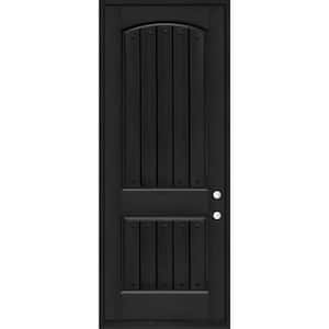 Regency 36 in. x 96 in. 2-Panel Plank RHOS Onyx Stain Fiberglass Prehung Front Door with Clavos