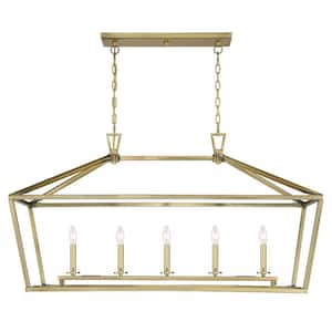 Townsend 44 in. W x 23.5 in. H 5-Light Warm Brass Linear Chandelier with Metal Cage Frame