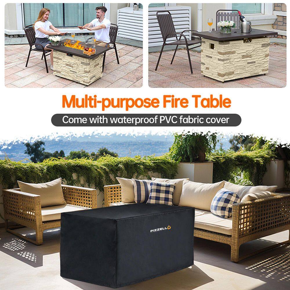43" Buff Faux Stone Gas Fire Pit Table with Glass Wind Guard