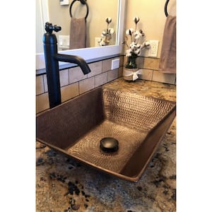 Rectangle 17 in. Wired Rim Hammered Copper Vessel Sink in Oil Rubbed Bronze