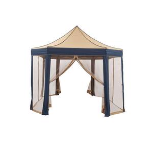 Collapsible 10 ft. x 13 ft. Light Brown Octagon Canopy Pop Up Tent with Netting