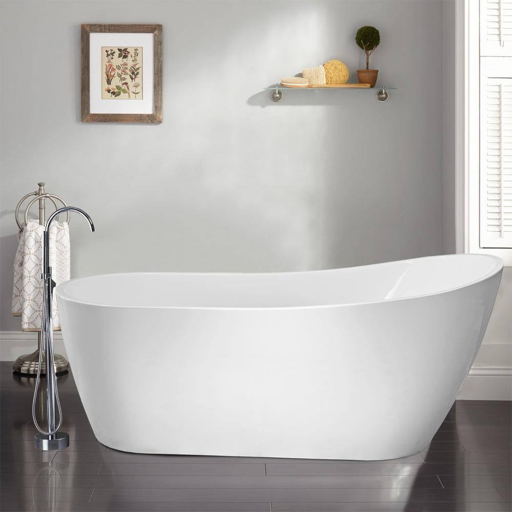 Vanity Art VA6904-S Freestanding White Acrylic Bathtub with Polished Chrome Slotted Overflow & Pop-Up Drain - 59 x 29 x 29 in.